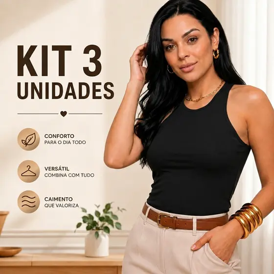 KIT 3 Regatas Premium Blusa Feminina Suplex Duplo Básica Lisa Blogueira Tendencia Envio Imediato