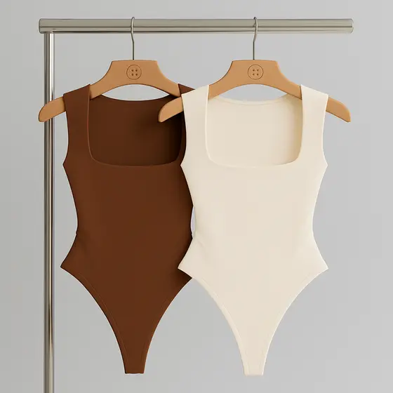 Kit 2 Body Feminino Decote Quadrado com Forro Básico Casual Elegante Estilo Blogueira.