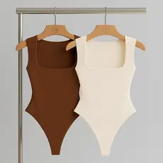 Kit 2 Body Feminino Decote Quadrado com Forro Básico Casual Elegante Estilo Blogueira.