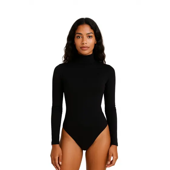 Body Feminino Cacharrel Inverno Manga Longa Suplex Collant Gola Alta