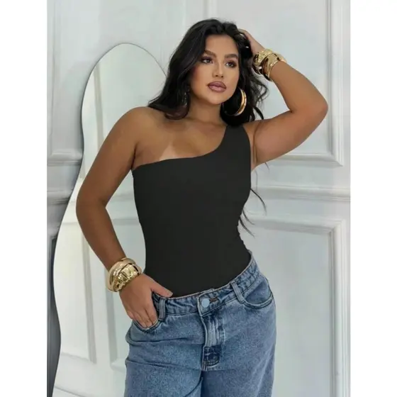 Body Mula Manca Feminino Um Ombro Só Suplex Verao Bodi Sem Bojo Mula Manca Com Forro  Moda Blogueira