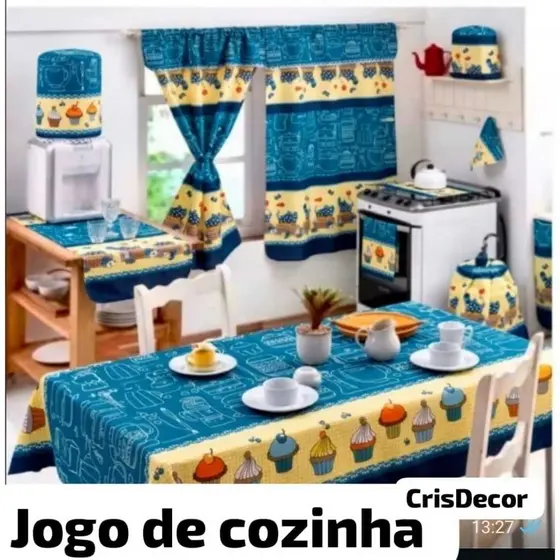 Jogo de cozinha 10 peças com cortina de 2 metros (sem ilhós)
