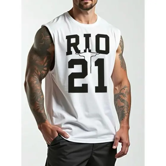 Regata machão camiseta masculina RIO 21 100% algodão camisa oversized longline
