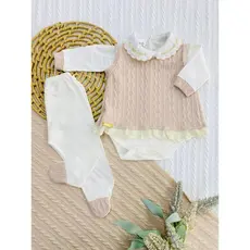 Conjunto de Pagão Feminino 3 Peças  Mundo Colorido Vestidinho em Tricô Body e Mijão RN (0 a 2 meses)