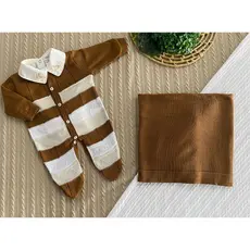 Kit Saída Maternidade RN Tricô 3 Peças Macacão Body Manta Recém-Nascido