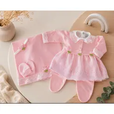 Kit Maternidade Feminino Luxo com Vestido Bordado, Manta e Faixa para Recém-Nascida