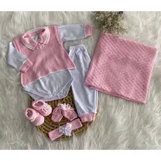 Conjunto Maternidade Menina 7 Peças Tricô Alta Qualidade Algodão 100%