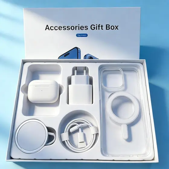 2026 Kit MagSafe 5 em 1 para iPhone 11/12/13/14/15/16 Pro - Capa Cabo Dados Carregador Sem Fio Rápido AirPods 3