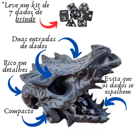 Torre De Dados Rpg Dnd Tabuleiro Caveira Dragão Rola Dados