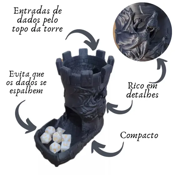 Torre De Dados Rpg D&d Tabuleiro Castelo Dragão