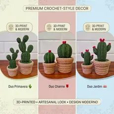 kit Par de Vasos Decorativo Cacto - Estilo Crochê, Decoração Minimalista Moderna