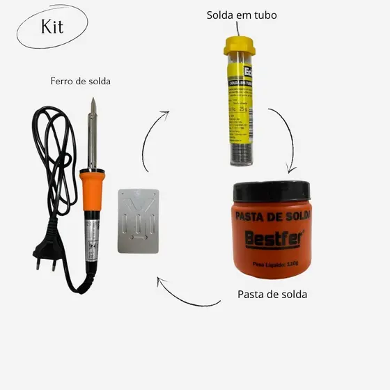 Kit Ferro De Solda Soldar Soldador 60w Estanho + Suporte Homologado Pelo Inmetro 110 ou 220v