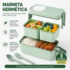 Marmita Dupla 1050ml Com Divisória E Kit Talheres