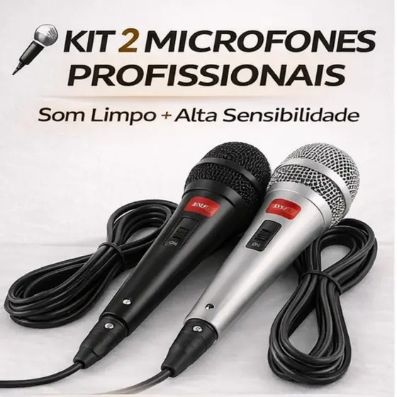 Kit Microfone Profissional Com 2 Unidades Com Fio Dinâmico