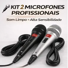 Kit Microfone Profissional Com 2 Unidades Com Fio Dinâmico