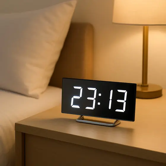 Relógio De Mesa Curvado Digital Led Despertador Alarme Temperatura Data Com Espelho