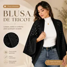 Casaco Capa  Kimono casulo Rendado Inverno Tricot Elegante Único Fio Importado Suave Toque, Antialérgico 40 ao 48
