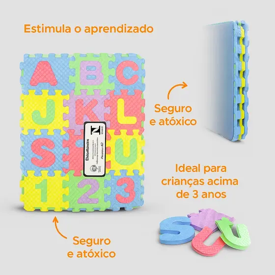 Tapete Tatame de EVA Números/Letras com 36 Peças