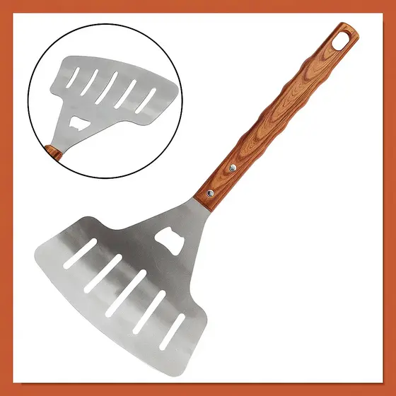 Espátula Vazada Churrasco Inox com Abridor de Garrafa 35cm