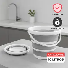 Balde Retrátil Dobrável 10L Branco e Cinza em Plástico Compacto