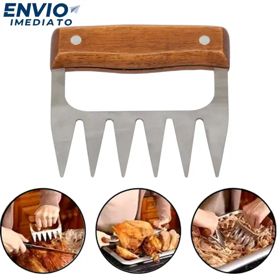 Garra de Urso para Churrasco Inox com Cabo de Madeira LIVON -12x11x2cm