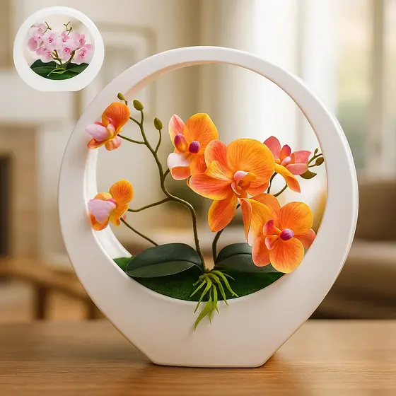 Orquídea Artificial Decorativa com Vaso de Plástico 28cm Presente