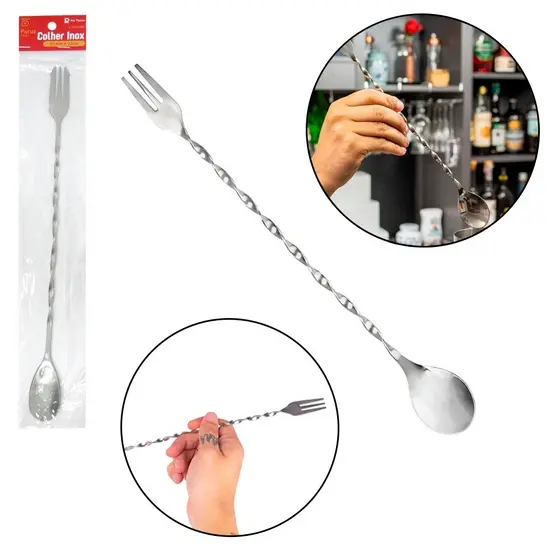 Colher Misturadora de Bebidas Bailarina Inox 32cm  Bar, Drinks e Caipirinha - Profissional