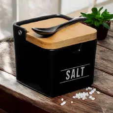 Saleiro de Porcelana com Colher + Tampa de Bambu Salt Manhattan Hauskraft 270ml