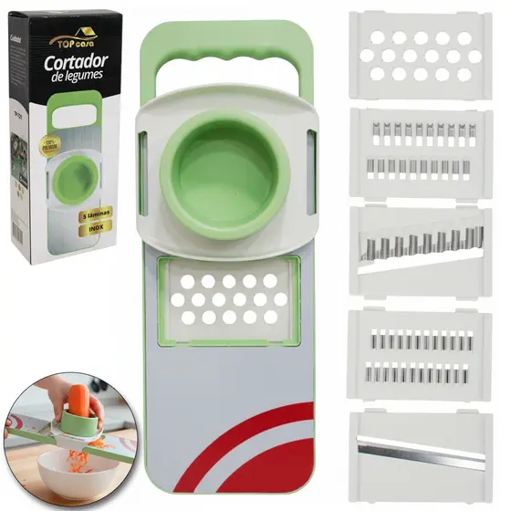 Ralador Multifuncional Inox/Plástico com 5 Lâminas para Frutas e Legumes - Top Casa