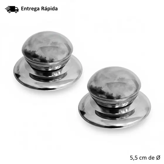Puxador de Tampa de Panela em Metal Prata 5,5cm 2 Peças