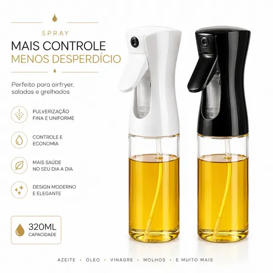 Spray Borrifador Azeite Óleo 320ml Vidro Reutilizável Para Air Fryer Cozinha Gourmet