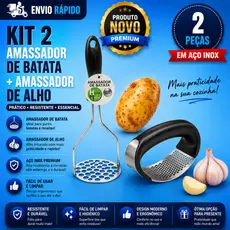 Conjunto 02 e 1 Itens Amassador Espremedor Triturador Alho E Amassador Batatas Esmagador Manual