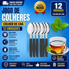 Jogo Colheres de Chá Inox Cabo Preto 13cm Home & More Disponível em 6 ou 12 Peças