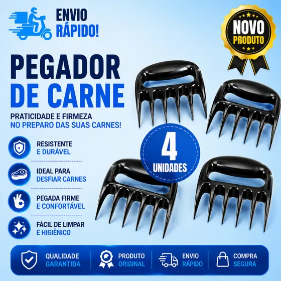 Conj 4 Garra de Urso Churrasco Para Cortar Desfiar Carnes Saladas Multiuso Restaurante Churrascaria