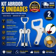 2 Unidades Sendo Saca-Rolha + 1 Abridor de Lata e 1 Unidade Abridor de lata Super Resistente