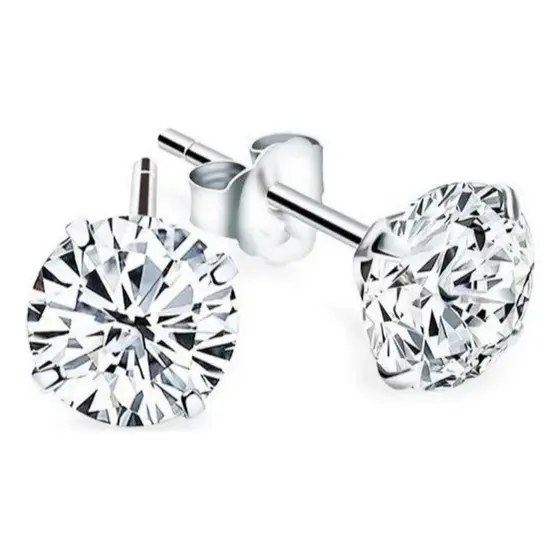 Brincos femininos de prata com zircônia de 8 mm com caixa de joias