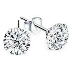 Brincos femininos de prata com zircônia de 8 mm com caixa de joias