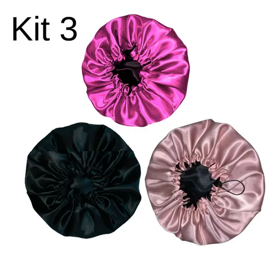 Kit 3 Toucas de Cetim Premium Noturnas | Dupla Face Ajustável | Presente Encantador | Venda no atacado