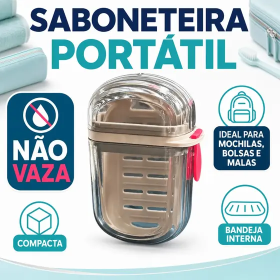 Saboneteira Portátil Antivazamento com Tampa e Drenagem para Viagem Academia Bolsa e Mochila