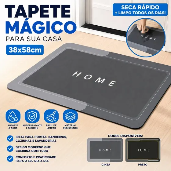 Tapete Mágico Super Absorvente 38x58cm Antiderrapante Secagem Rápida para Banheiro Cozinha Porta Lavável