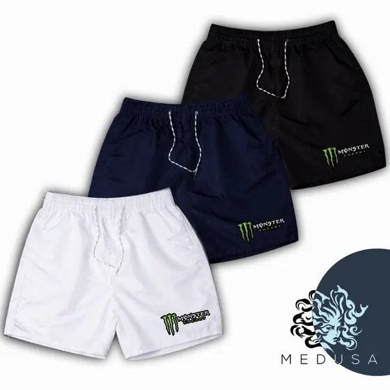 Kit 3 Bermudas Short Mauricinho Masculino MONSTER, Ideal Para Treino, Academia, Corrida