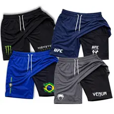 Bermuda Short Compressão 2 em 1  Masculino Futebol Corrida Academia Treino Crossfit Fitness Praia caminhada