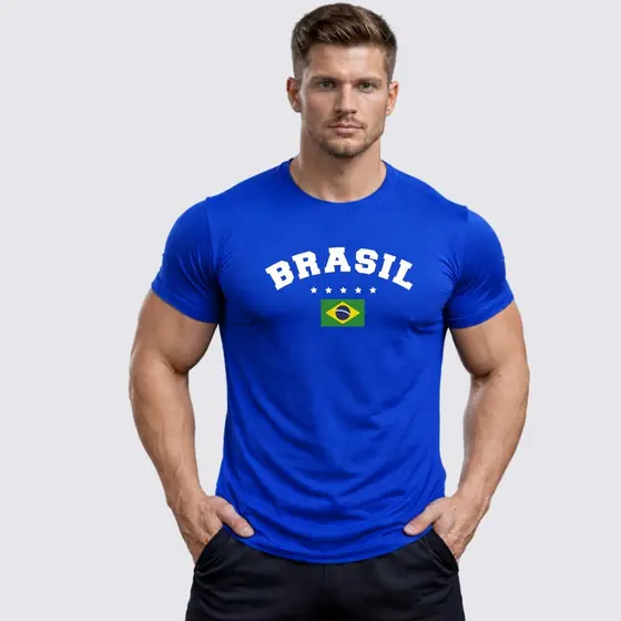 Camisa Camiseta Camiseta Dry Fit Masculino BRASIL 04 Maromba Corrida Treino Academia Esporte