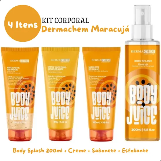 Kit Dermachem Maracuja 4 Itens Body Splash + Creme + Sabonete + Esfoliante Corporal