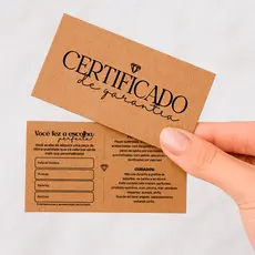 Cartão de Cuidados Garantia para Acessórios Semijoias - Papel Kraft Ecológico - Certificado de Garantia