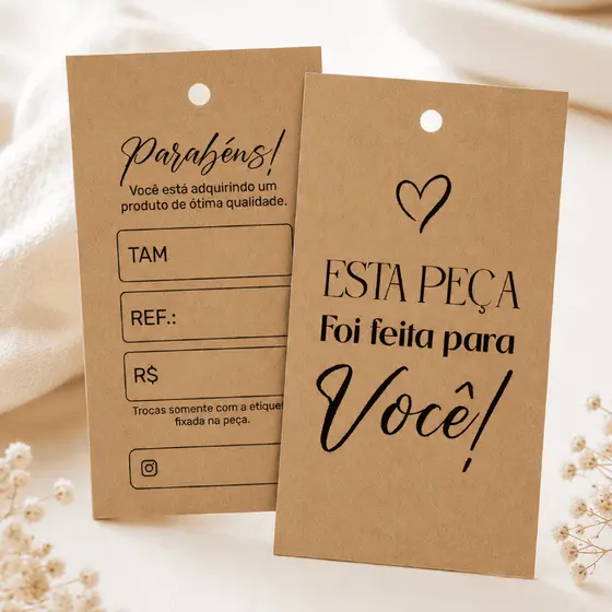 Etiqueta para Roupa Papel Kraft Tag Ecológico 9x5cm - Design Elegante com Frase Motivacional - Pronta Entrega