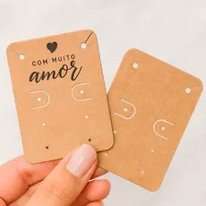 Tag para brinco acessórios "Com muito Amor" 3 Par de Brinco - Papel Kraft Ecológico - Tamanho 4,5x6cm