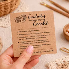 Cartão Cuidados Crochê papel Kraft 9x10cm - Tag lavagem da peça