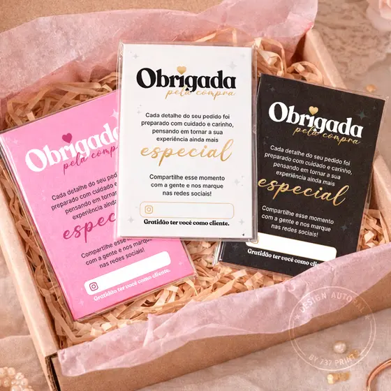 Panfleto folheto de Agradecimento ao cliente Flyer 10x7cm Obrigada pela Compra - Diversas Cores