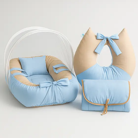 Kit Bebê Ninho Redutor + Almofada Amamentação + Mosquiteiro + Trocador Portátil